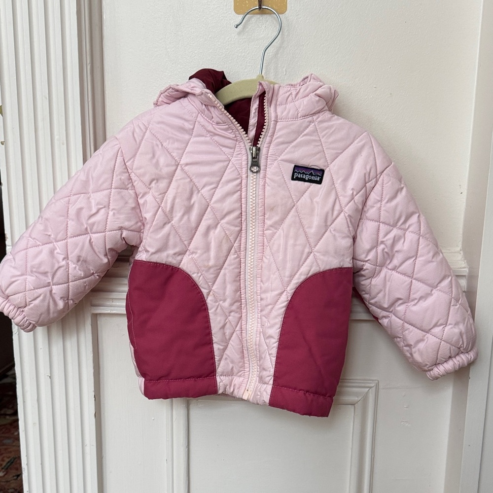 Patagonia Light Pink and Burgundy Quilted Jacket